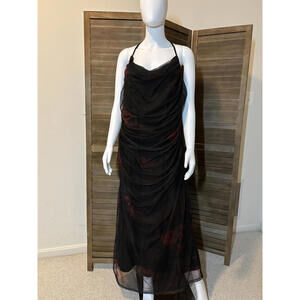 Black Mesh Floral Plus-Size Dress